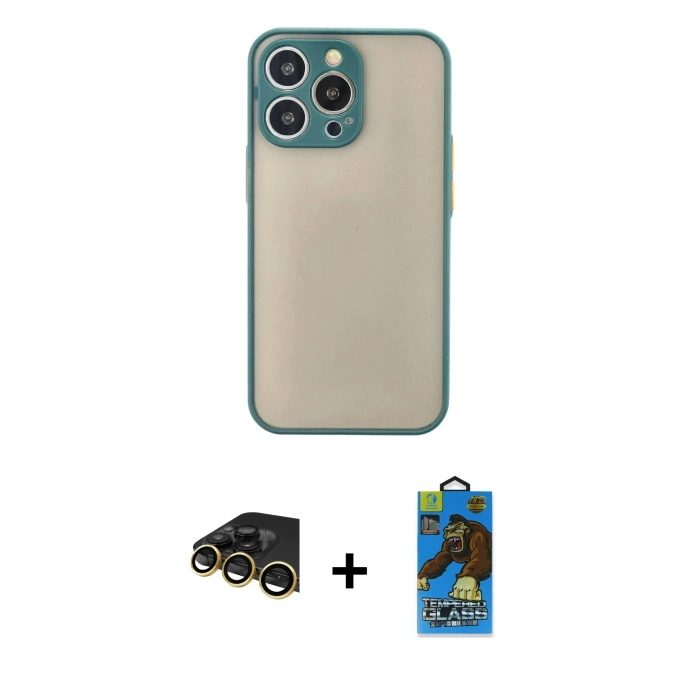 MARSİLYAN™- iPhone 14 Pro Max Kılıf Ahenk Çizgi Serisi - Siyah 18D Cam Ekran Koruyucu + Raze Metal Kamera Lens - GD