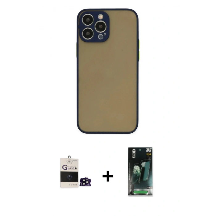 MARSİLYAN™- iPhone 14 Pro Max Kılıf Ahenk Çizgi Serisi - Siyah 360 Mat Full Body Arka Koruyucu + Bilvis Titan Kamera Lens - SH