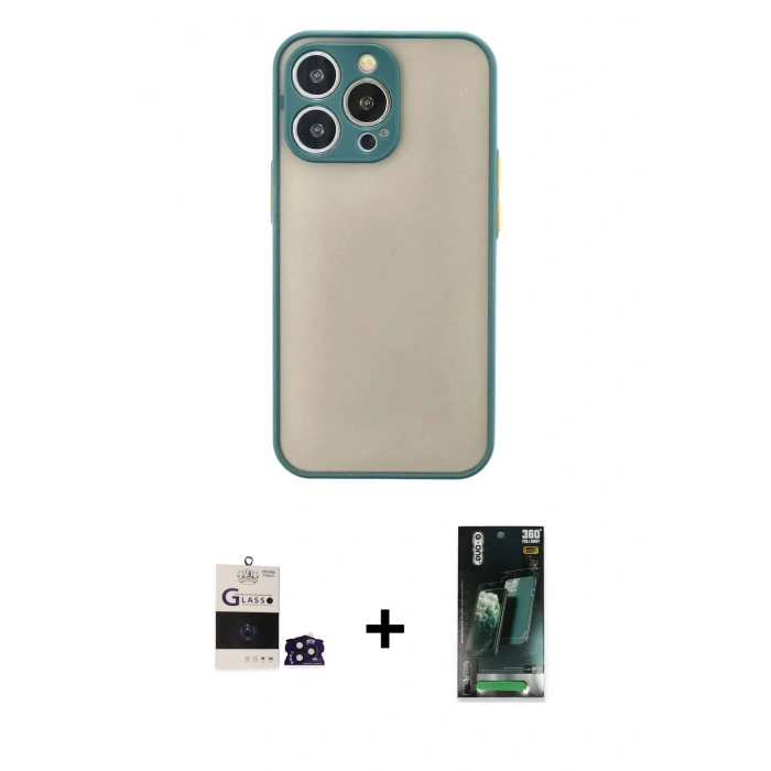 MARSİLYAN™- iPhone 14 Pro Max Kılıf Ahenk Çizgi Serisi - Siyah 360 Mat Full Body Arka Koruyucu + Derin Mor Bilvis Titan Kamera Lens