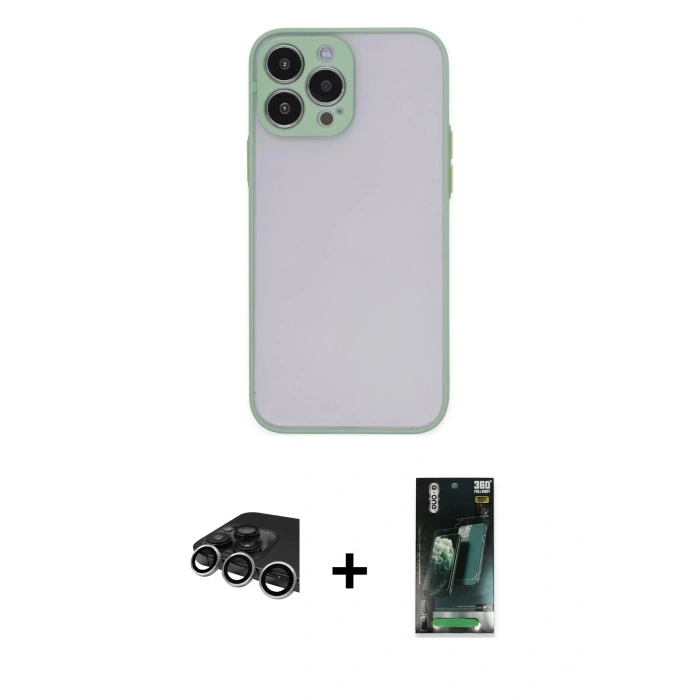 MARSİLYAN™- iPhone 14 Pro Max Kılıf Ahenk Çizgi Serisi - Siyah 360 Mat Full Body Arka Koruyucu + Raze Metal Kamera Lens - GS