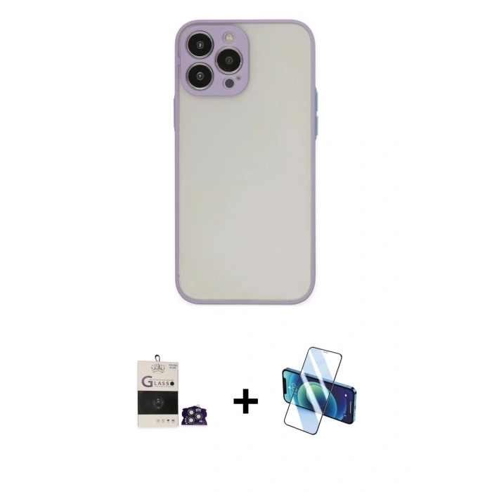 MARSİLYAN™- iPhone 14 Pro Max Kılıf Ahenk Çizgi Serisi - Siyah 3D Antistatik Cam Ekran Koruyucu + Bilvis Titan Kamera Lens - GS