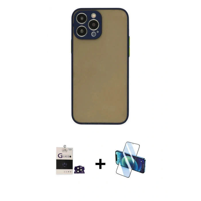 MARSİLYAN™- iPhone 14 Pro Max Kılıf Ahenk Çizgi Serisi - Siyah 3D Antistatik Cam Ekran Koruyucu + Bilvis Titan Kamera Lens - DNMR