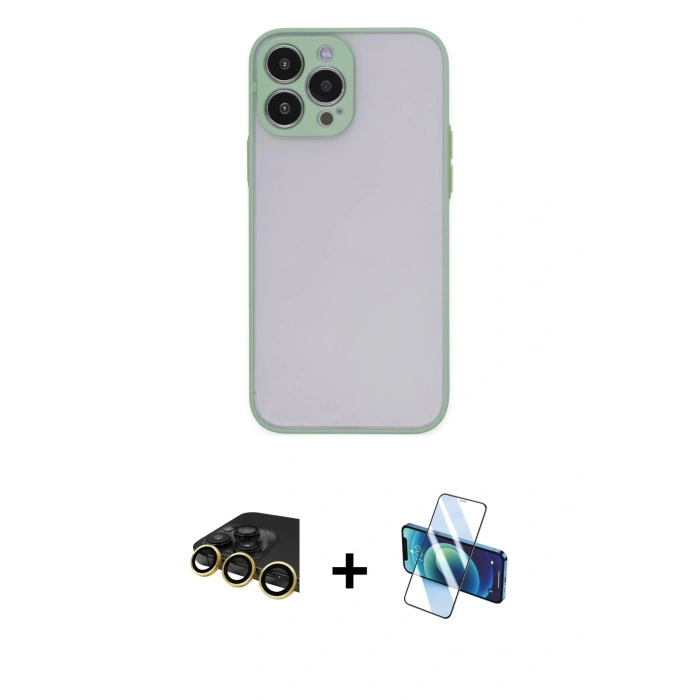 MARSİLYAN™- iPhone 14 Pro Max Kılıf Ahenk Çizgi Serisi - Siyah 3D Antistatik Cam Ekran Koruyucu + Raze Metal Kamera Lens - GD