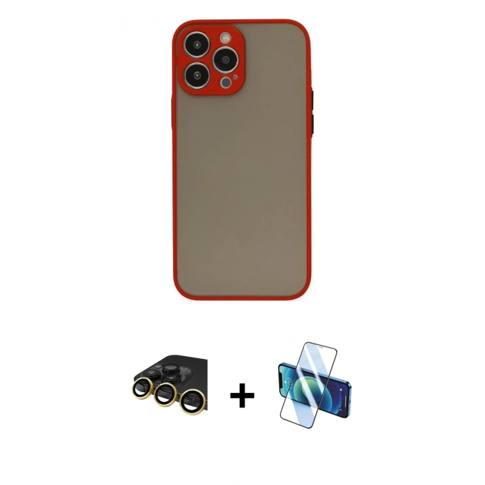 MARSİLYAN™- iPhone 14 Pro Max Kılıf Ahenk Çizgi Serisi - Siyah 3D Antistatik Cam Ekran Koruyucu + Raze Metal Kamera Lens - GD