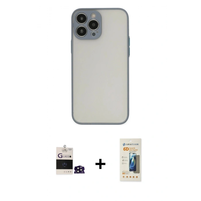 MARSİLYAN™- iPhone 14 Pro Max Kılıf Ahenk Çizgi Serisi - Siyah 6D Mat Seramik Hayalet Nano Ekran Koruyucu + Bilvis Titan Kamera Lens - DNMR