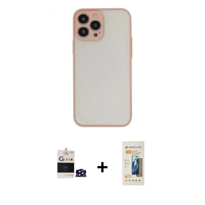 MARSİLYAN™- iPhone 14 Pro Max Kılıf Ahenk Çizgi Serisi - Siyah 6D Mat Seramik Hayalet Nano Ekran Koruyucu + Bilvis Titan Kamera Lens - DNMR