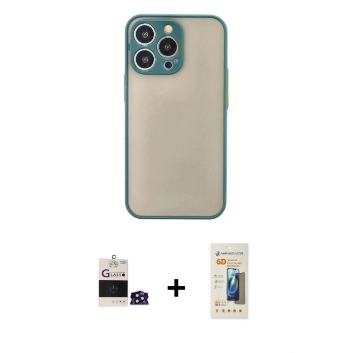 MARSİLYAN™- iPhone 14 Pro Max Kılıf Ahenk Çizgi Serisi - Siyah 6D Mat Seramik Hayalet Nano Ekran Koruyucu + Bilvis Titan Kamera Lens - DNMR