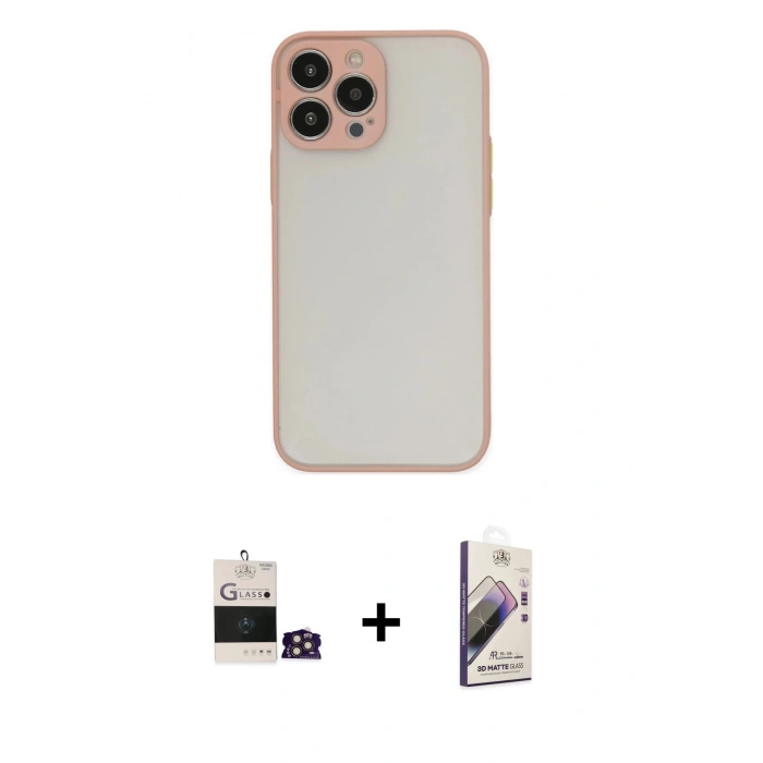 MARSİLYAN™- iPhone 14 Pro Max Kılıf Ahenk Çizgi Serisi - Siyah Bilvis 3D Mat Cam Ekran Koruyucu + Bilvis Titan Kamera Lens - GD