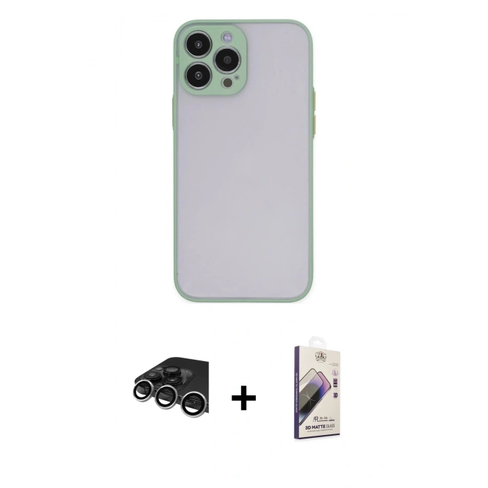 MARSİLYAN™- iPhone 14 Pro Max Kılıf Ahenk Çizgi Serisi - Siyah Bilvis 3D Mat Cam Ekran Koruyucu + Raze Metal Kamera Lens - GS