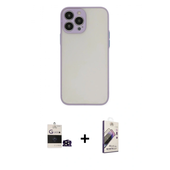 MARSİLYAN™- iPhone 14 Pro Max Kılıf Ahenk Çizgi Serisi - Siyah Bilvis 3D Mat Cam Ekran Koruyucu + Siyah Bilvis Titan Kamera Lens