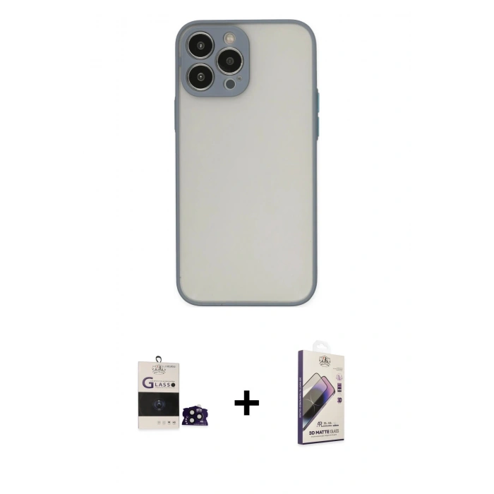 MARSİLYAN™- iPhone 14 Pro Max Kılıf Ahenk Çizgi Serisi - Siyah Bilvis 3D Mat Cam Ekran Koruyucu + Siyah Bilvis Titan Kamera Lens