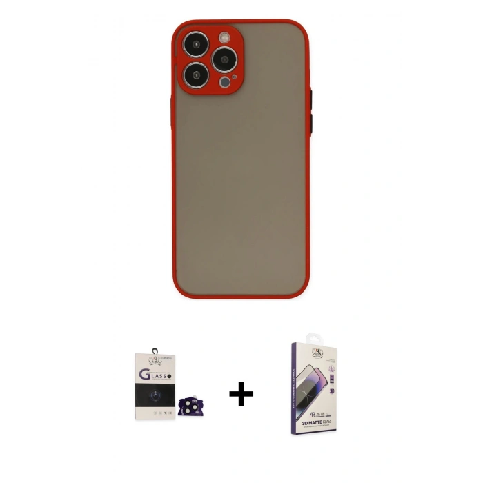 MARSİLYAN™- iPhone 14 Pro Max Kılıf Ahenk Çizgi Serisi - Siyah Bilvis 3D Mat Cam Ekran Koruyucu + Siyah Bilvis Titan Kamera Lens