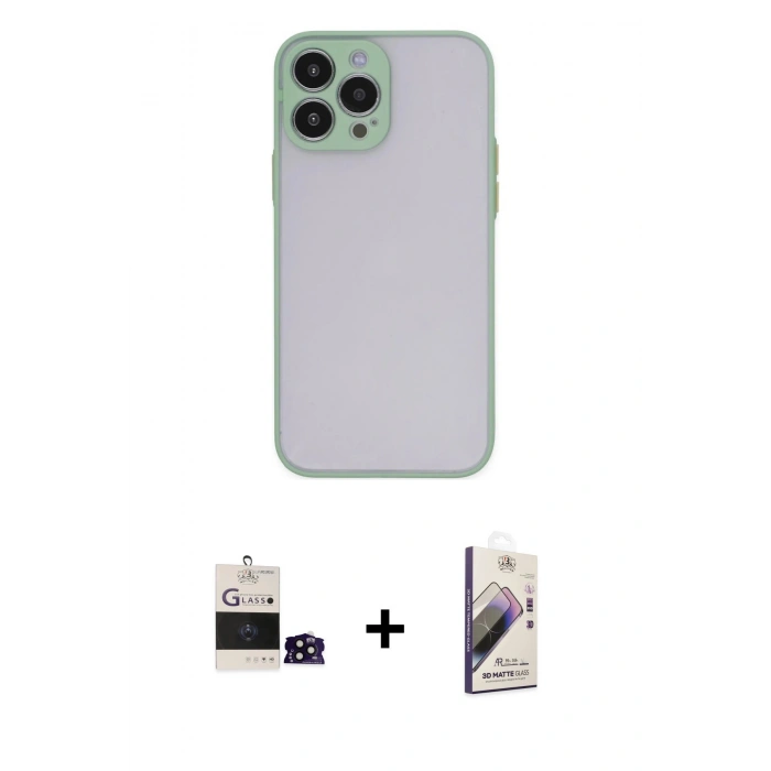 MARSİLYAN™- iPhone 14 Pro Max Kılıf Ahenk Çizgi Serisi - Siyah Bilvis 3D Mat Cam Ekran Koruyucu + Siyah Bilvis Titan Kamera Lens
