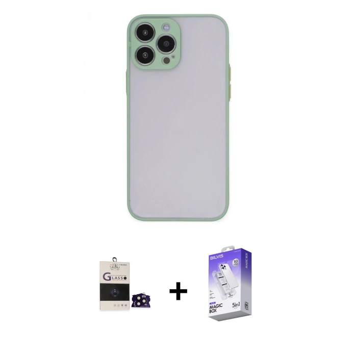 MARSİLYAN™- iPhone 14 Pro Max Kılıf Ahenk Çizgi Serisi - Siyah Bilvis 5in1 3D Magic Cam Ekran Koruyucu + Bilvis Titan Kamera Lens - SH