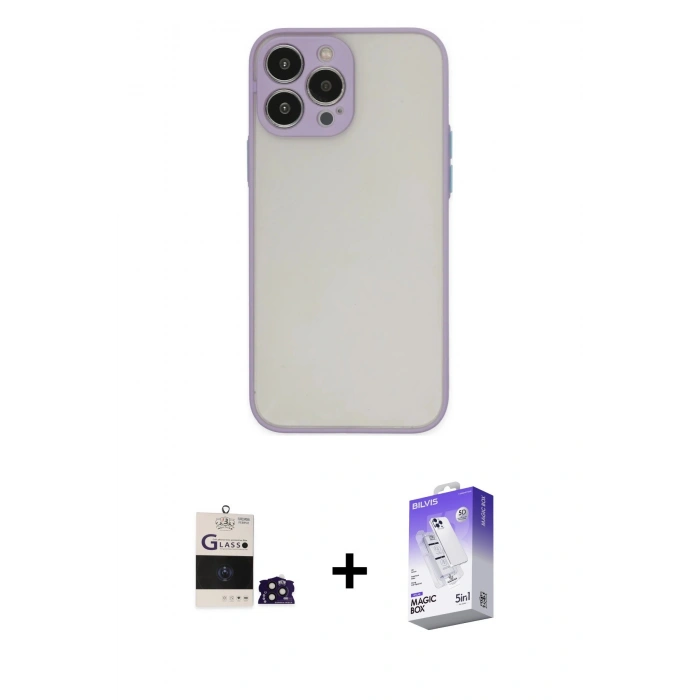 MARSİLYAN™- iPhone 14 Pro Max Kılıf Ahenk Çizgi Serisi - Siyah Bilvis 5in1 3D Magic Cam Ekran Koruyucu + Bilvis Titan Kamera Lens - DNMR
