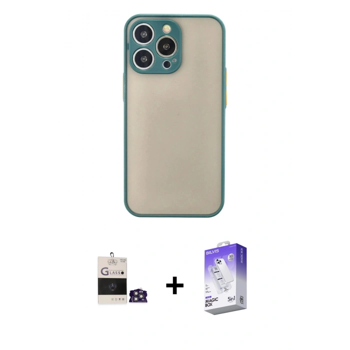 MARSİLYAN™- iPhone 14 Pro Max Kılıf Ahenk Çizgi Serisi - Siyah Bilvis 5in1 3D Magic Cam Ekran Koruyucu + Bilvis Titan Kamera Lens - GS