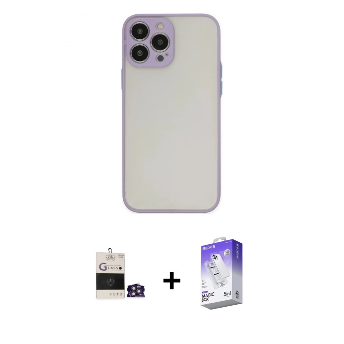 MARSİLYAN™- iPhone 14 Pro Max Kılıf Ahenk Çizgi Serisi - Siyah Bilvis 5in1 3D Magic Cam Ekran Koruyucu + Bilvis Titan Kamera Lens - GS