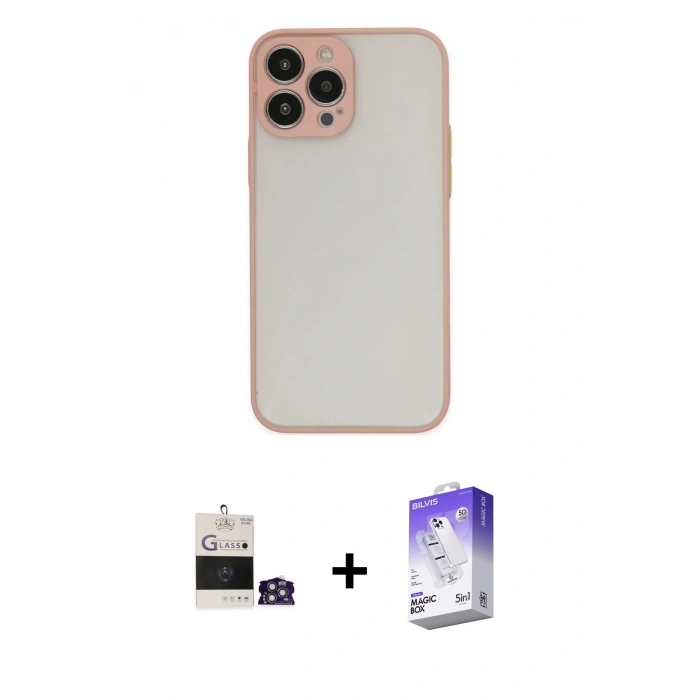 MARSİLYAN™- iPhone 14 Pro Max Kılıf Ahenk Çizgi Serisi - Siyah Bilvis 5in1 3D Magic Cam Ekran Koruyucu + Bilvis Titan Kamera Lens - GS