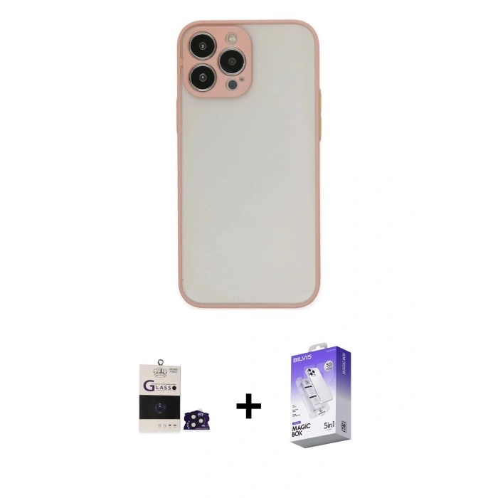 MARSİLYAN™- iPhone 14 Pro Max Kılıf Ahenk Çizgi Serisi - Siyah Bilvis 5in1 3D Magic Cam Ekran Koruyucu + Bilvis Titan Kamera Lens - DNMR