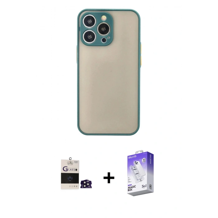 MARSİLYAN™- iPhone 14 Pro Max Kılıf Ahenk Çizgi Serisi - Siyah Bilvis 5in1 3D Magic Cam Ekran Koruyucu + Bilvis Titan Kamera Lens - DNMR