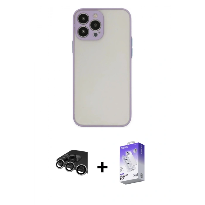 MARSİLYAN™- iPhone 14 Pro Max Kılıf Ahenk Çizgi Serisi - Siyah Bilvis 5in1 3D Magic Cam Ekran Koruyucu + Raze Metal Kamera Lens - GS
