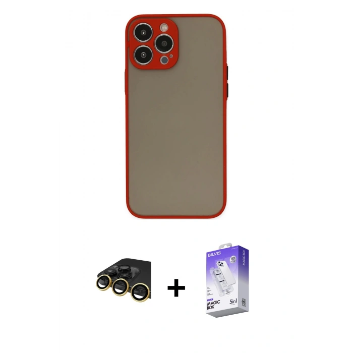 MARSİLYAN™- iPhone 14 Pro Max Kılıf Ahenk Çizgi Serisi - Siyah Bilvis 5in1 3D Magic Cam Ekran Koruyucu + Raze Metal Kamera Lens - GD