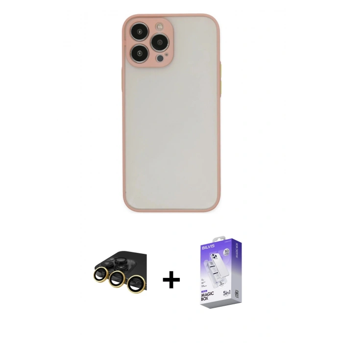 MARSİLYAN™- iPhone 14 Pro Max Kılıf Ahenk Çizgi Serisi - Siyah Bilvis 5in1 3D Magic Cam Ekran Koruyucu + Raze Metal Kamera Lens - GD
