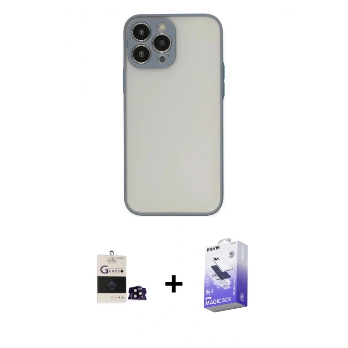MARSİLYAN™- iPhone 14 Pro Max Kılıf Ahenk Çizgi Serisi - Siyah Bilvis 5in1 5D Magic Hayalet Cam Ekran Koruyucu + Bilvis Titan Kamera Lens - SH
