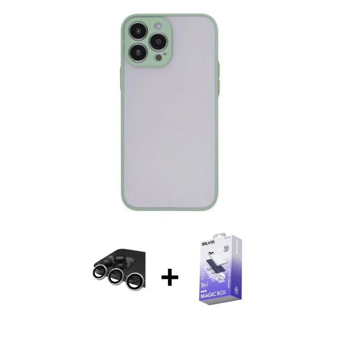 MARSİLYAN™- iPhone 14 Pro Max Kılıf Ahenk Çizgi Serisi - Siyah Bilvis 5in1 5D Magic Hayalet Cam Ekran Koruyucu + Raze Metal Kamera Lens - GS