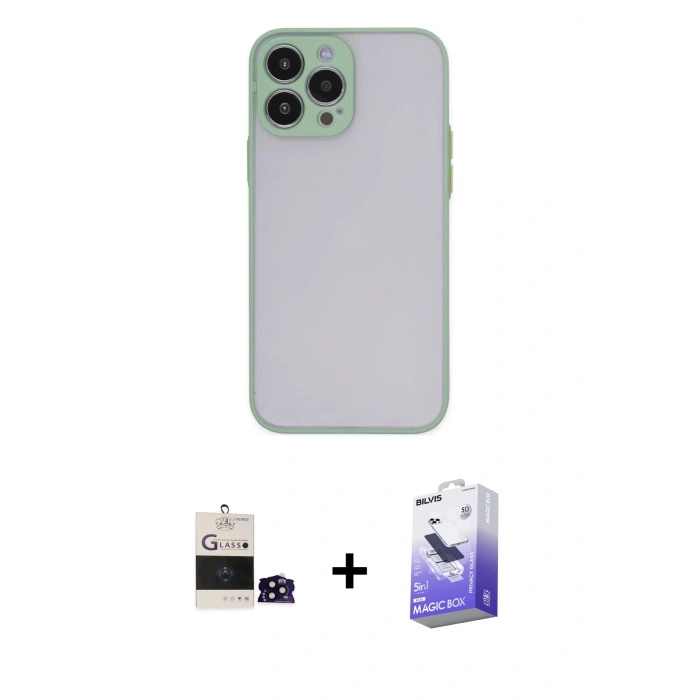 MARSİLYAN™- iPhone 14 Pro Max Kılıf Ahenk Çizgi Serisi - Siyah Bilvis 5in1 5D Magic Hayalet Cam Ekran Koruyucu + Bilvis Titan Kamera Lens - SH