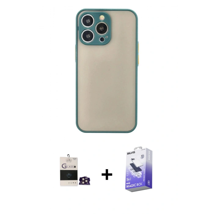 MARSİLYAN™- iPhone 14 Pro Max Kılıf Ahenk Çizgi Serisi - Siyah Bilvis 5in1 5D Magic Hayalet Cam Ekran Koruyucu + Bilvis Titan Kamera Lens - GD