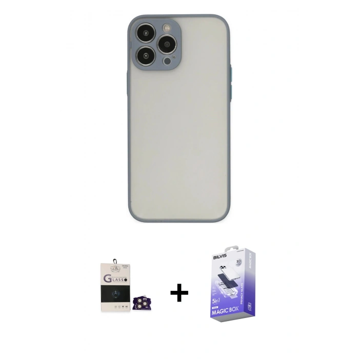 MARSİLYAN™- iPhone 14 Pro Max Kılıf Ahenk Çizgi Serisi - Siyah Bilvis 5in1 5D Magic Hayalet Cam Ekran Koruyucu + Bilvis Titan Kamera Lens - GD
