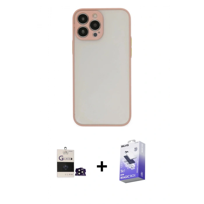 MARSİLYAN™- iPhone 14 Pro Max Kılıf Ahenk Çizgi Serisi - Siyah Bilvis 5in1 5D Magic Hayalet Cam Ekran Koruyucu + Bilvis Titan Kamera Lens - SH