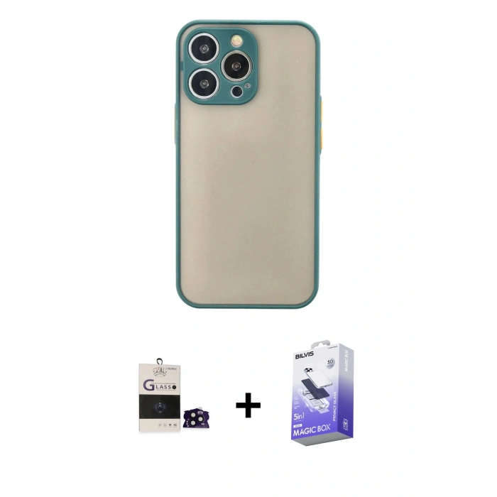 MARSİLYAN™- iPhone 14 Pro Max Kılıf Ahenk Çizgi Serisi - Siyah Bilvis 5in1 5D Magic Hayalet Cam Ekran Koruyucu + Bilvis Titan Kamera Lens - SH