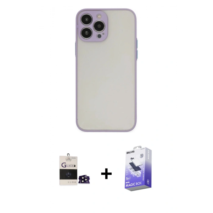 MARSİLYAN™- iPhone 14 Pro Max Kılıf Ahenk Çizgi Serisi - Siyah Bilvis 5in1 5D Magic Hayalet Cam Ekran Koruyucu + Bilvis Titan Kamera Lens - SH