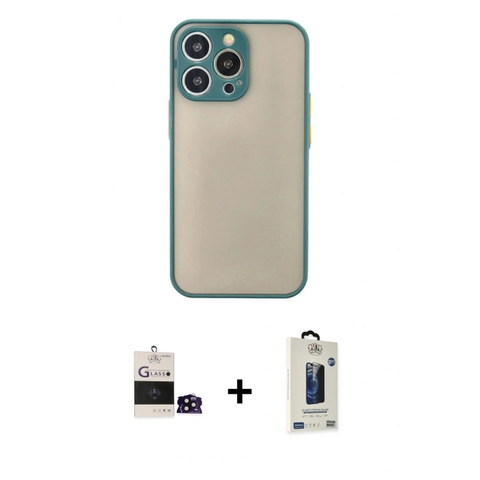 MARSİLYAN™- iPhone 14 Pro Max Kılıf Ahenk Çizgi Serisi - Siyah Bilvis Hayalet Cam Ekran Koruyucu + Bilvis Titan Kamera Lens - SH