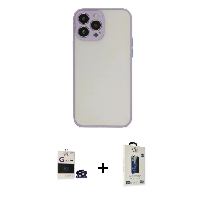 MARSİLYAN™- iPhone 14 Pro Max Kılıf Ahenk Çizgi Serisi - Siyah Bilvis Hayalet Cam Ekran Koruyucu + Bilvis Titan Kamera Lens - DNMR