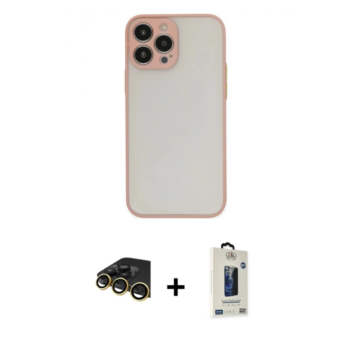 MARSİLYAN™- iPhone 14 Pro Max Kılıf Ahenk Çizgi Serisi - Siyah Bilvis Hayalet Cam Ekran Koruyucu + Raze Metal Kamera Lens - GD