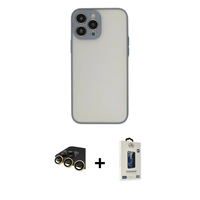 MARSİLYAN™- iPhone 14 Pro Max Kılıf Ahenk Çizgi Serisi - Siyah Bilvis Hayalet Cam Ekran Koruyucu + Raze Metal Kamera Lens - GD