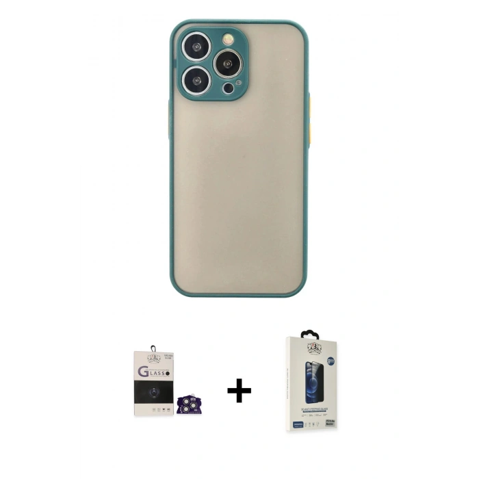 MARSİLYAN™- iPhone 14 Pro Max Kılıf Ahenk Çizgi Serisi - Siyah Bilvis Hayalet Cam Ekran Koruyucu + Bilvis Titan Kamera Lens - GS