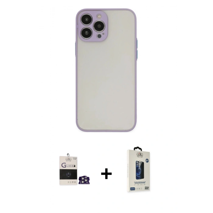 MARSİLYAN™- iPhone 14 Pro Max Kılıf Ahenk Çizgi Serisi - Siyah Bilvis Hayalet Cam Ekran Koruyucu + Bilvis Titan Kamera Lens - GS