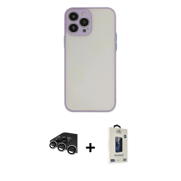 MARSİLYAN™- iPhone 14 Pro Max Kılıf Ahenk Çizgi Serisi - Siyah Bilvis Hayalet Cam Ekran Koruyucu + Raze Metal Kamera Lens - GS