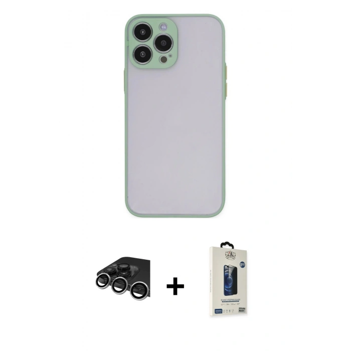 MARSİLYAN™- iPhone 14 Pro Max Kılıf Ahenk Çizgi Serisi - Siyah Bilvis Hayalet Cam Ekran Koruyucu + Raze Metal Kamera Lens - GS