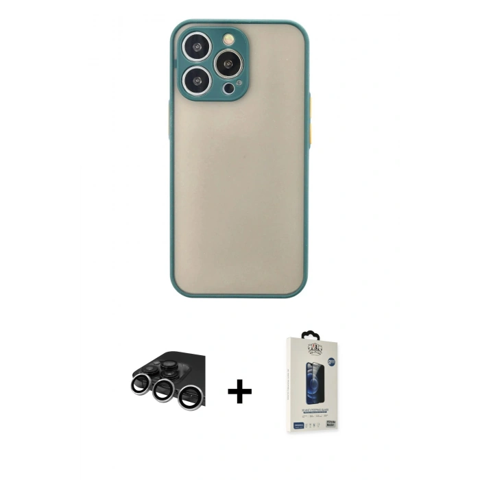 MARSİLYAN™- iPhone 14 Pro Max Kılıf Ahenk Çizgi Serisi - Siyah Bilvis Hayalet Cam Ekran Koruyucu + Raze Metal Kamera Lens - GS