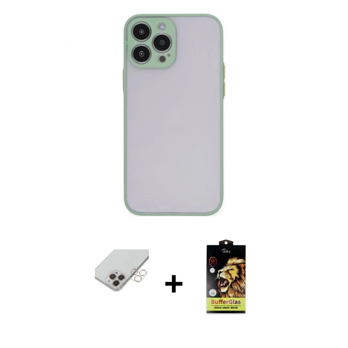 MARSİLYAN™- iPhone 14 Pro Max Kılıf Ahenk Çizgi Serisi - Siyah Buffer Cam Ekran Koruyucu + Band Metal Kamera Lens - GD