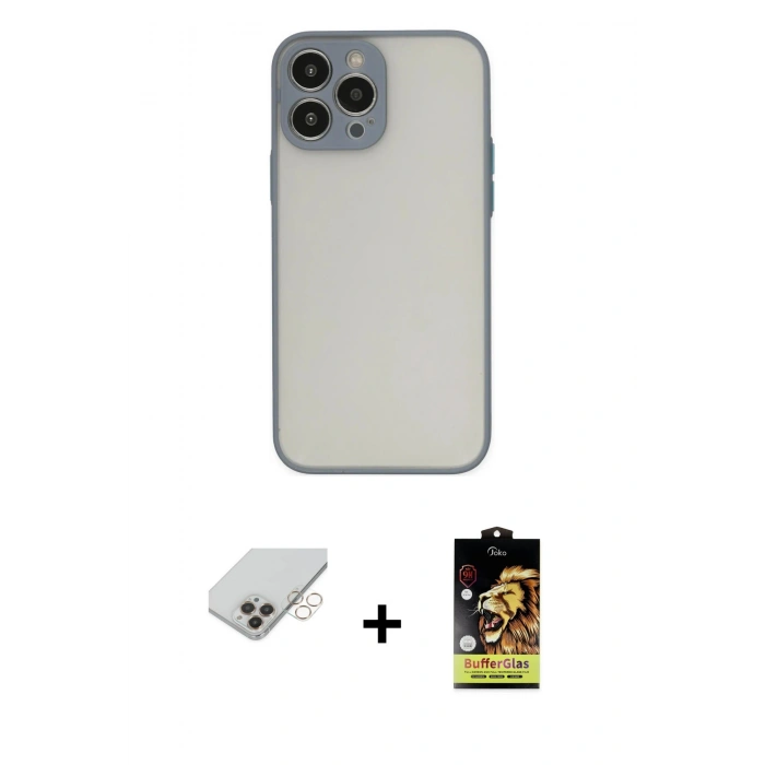 MARSİLYAN™- iPhone 14 Pro Max Kılıf Ahenk Çizgi Serisi - Siyah Buffer Cam Ekran Koruyucu + Band Metal Kamera Lens - GD