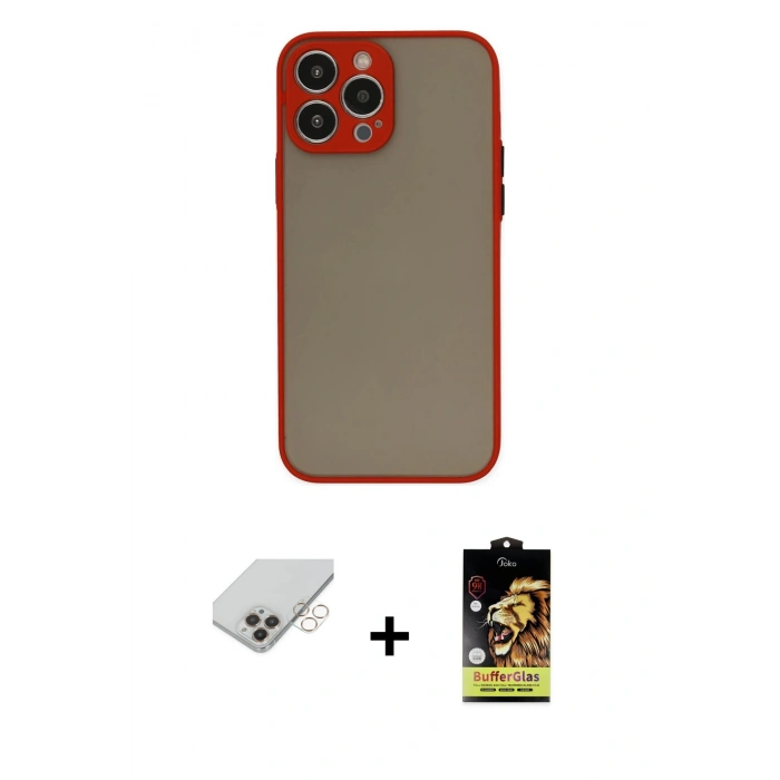 MARSİLYAN™- iPhone 14 Pro Max Kılıf Ahenk Çizgi Serisi - Siyah Buffer Cam Ekran Koruyucu + Band Metal Kamera Lens - GD