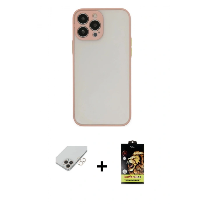 MARSİLYAN™- iPhone 14 Pro Max Kılıf Ahenk Çizgi Serisi - Siyah Buffer Cam Ekran Koruyucu + Band Metal Kamera Lens - GD