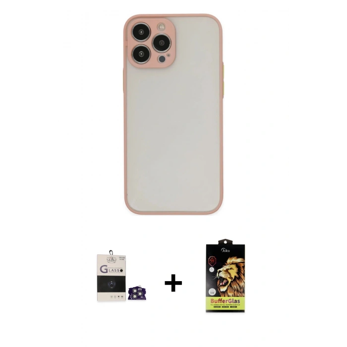 MARSİLYAN™- iPhone 14 Pro Max Kılıf Ahenk Çizgi Serisi - Siyah Buffer Cam Ekran Koruyucu + Bilvis Titan Kamera Lens - GS