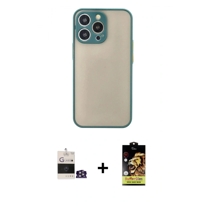 MARSİLYAN™- iPhone 14 Pro Max Kılıf Ahenk Çizgi Serisi - Siyah Buffer Cam Ekran Koruyucu + Bilvis Titan Kamera Lens - GS